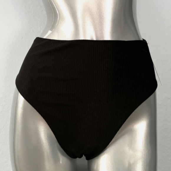 PINK Victorias Secret Nwt Black Ribbed High Waist Cheeky Swim Bikini Bottom - Picture 1 of 4
